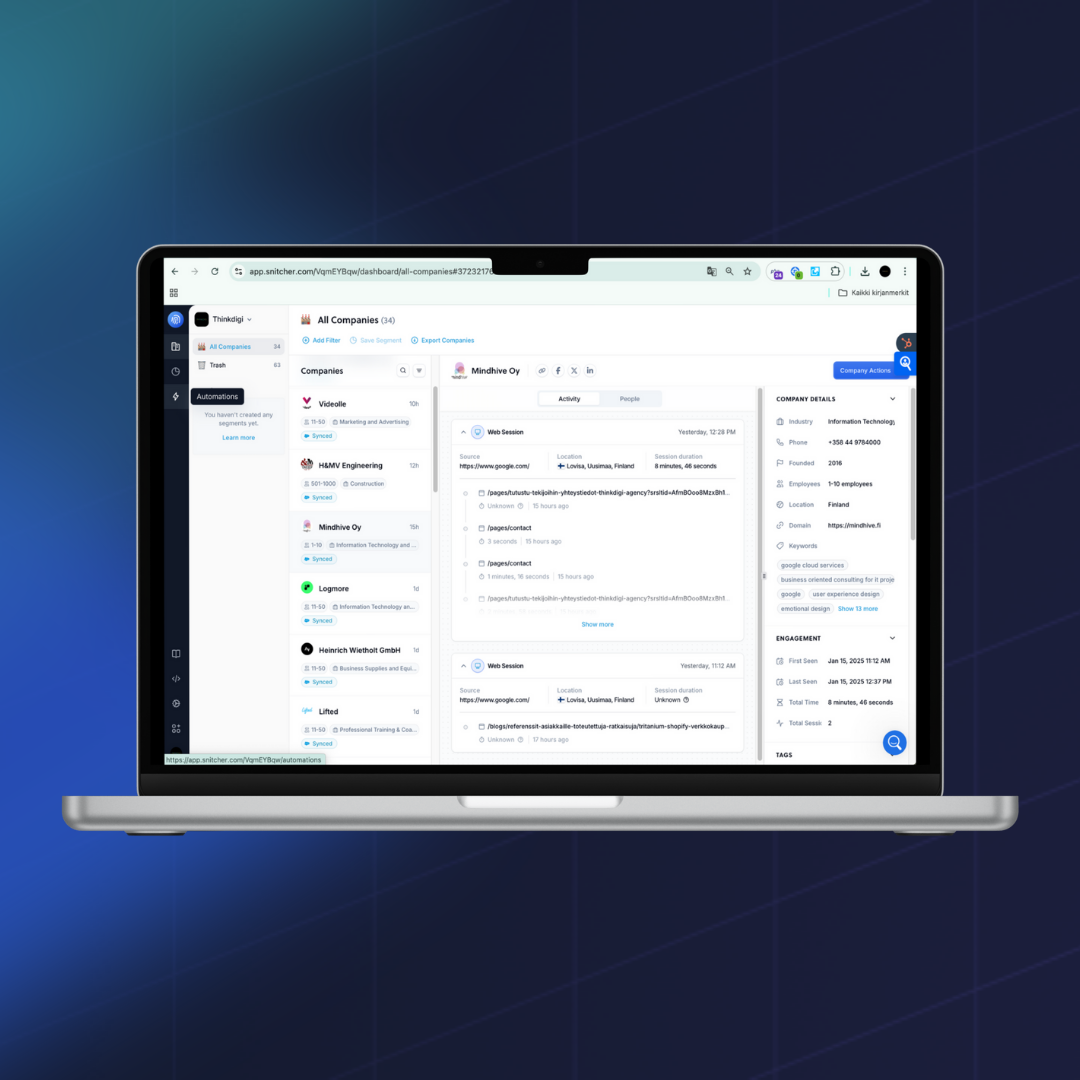 Snitcher – Tunnista verkkosivuvierailijasi | Asennus & Käyttöönotto